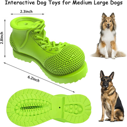 Dog Chew Toys, Rubber Dog Squeaky Chew Toys,Reduces Plaque & Tartar Teeth Cleaning Chew Toys, Tough Tear-Resistant Shoe Shape Dog Toys for Large Dog(Grass Green)