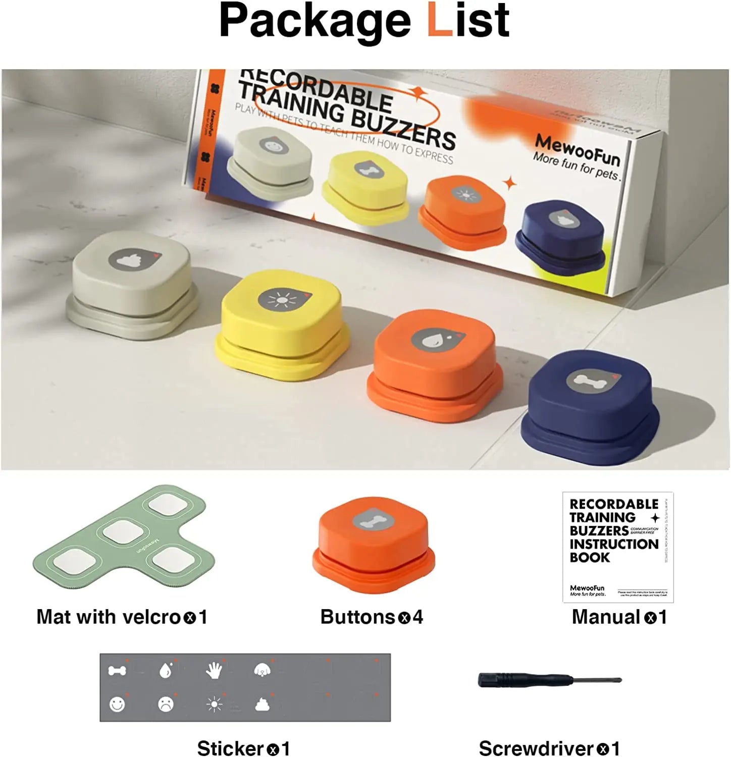 Dog Button Set with Mat & Stickers Pets Talk Trainable and Recordable Communication Vocalised Voice Toy Clicker