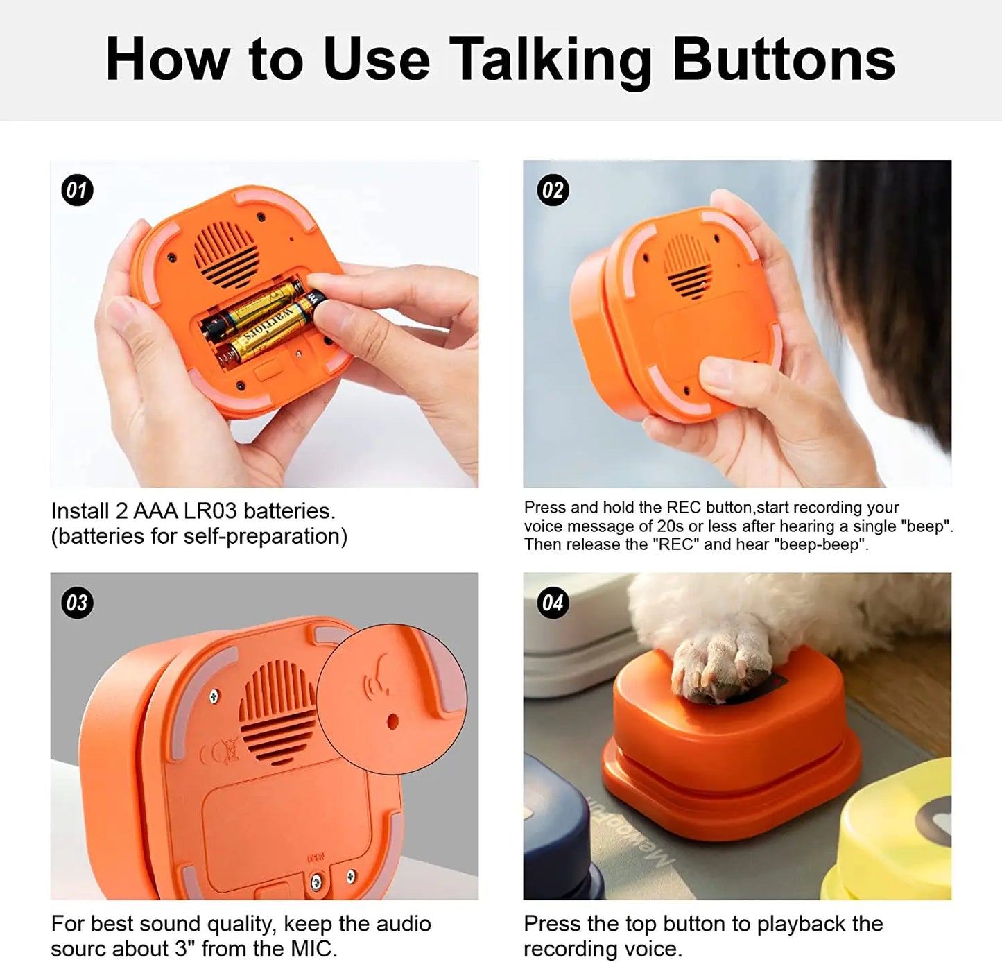 Dog Button Set with Mat & Stickers Pets Talk Trainable and Recordable Communication Vocalised Voice Toy Clicker