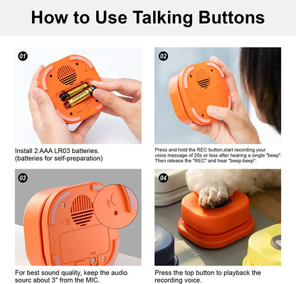 Dog Button Set with Mat & Stickers Pets Talk Trainable and Recordable Communication Vocalised Voice Toy Clicker