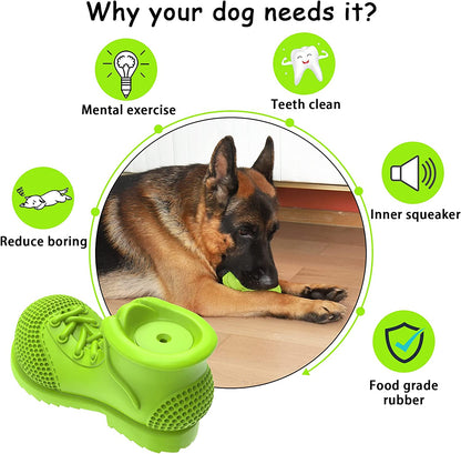 Dog Chew Toys, Rubber Dog Squeaky Chew Toys,Reduces Plaque & Tartar Teeth Cleaning Chew Toys, Tough Tear-Resistant Shoe Shape Dog Toys for Large Dog(Grass Green)