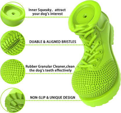 Dog Chew Toys, Rubber Dog Squeaky Chew Toys,Reduces Plaque & Tartar Teeth Cleaning Chew Toys, Tough Tear-Resistant Shoe Shape Dog Toys for Large Dog(Grass Green)