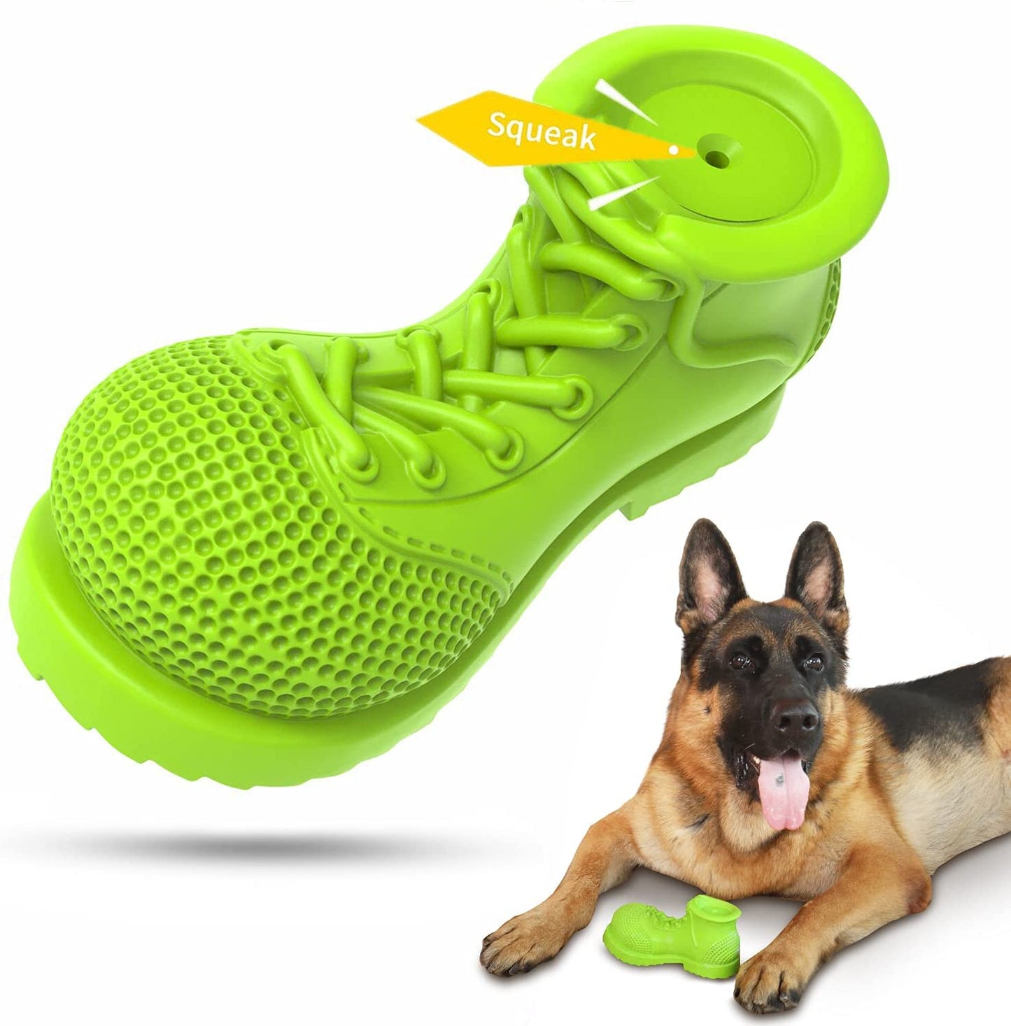 Dog Chew Toys, Rubber Dog Squeaky Chew Toys,Reduces Plaque & Tartar Teeth Cleaning Chew Toys, Tough Tear-Resistant Shoe Shape Dog Toys for Large Dog(Grass Green)